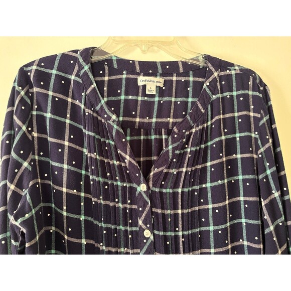 Croft & Barrow Navy Blue Plaid Tunic Flannel Shirt, Prairie Cottagecore Country - Picture 4 of 8